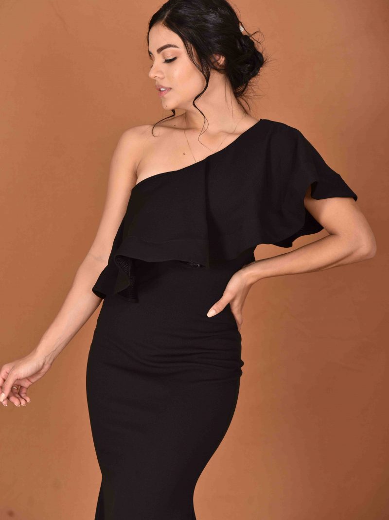 Vestido De Manga Larga De Cóctel 2015 Elegante Cuello Redondo Vestido /  Negro